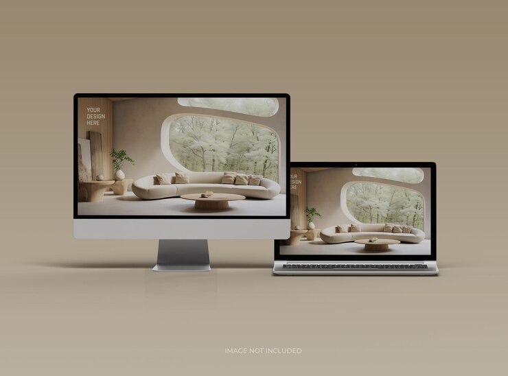 Mockup von Desktop und Laptop für UIUX Produktpräsentation 3D-Rendering