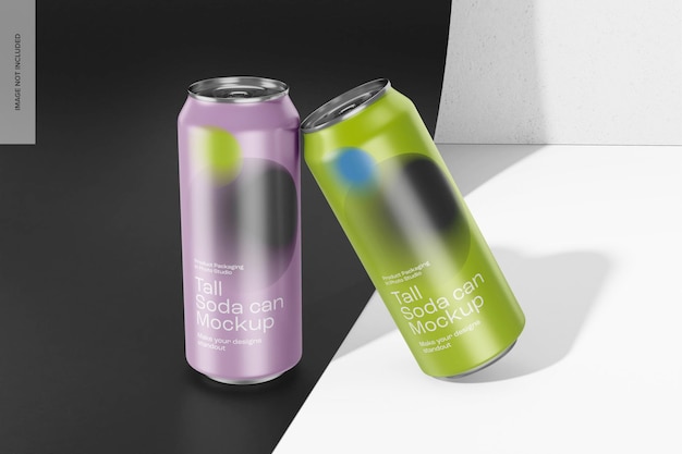 Mockup von hohen Soda-Dosen, geneigt