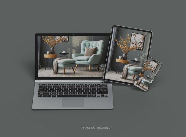 Mockup von Laptop, Smartphone und Tablet für den UIUX Product Showcase 3D-Render