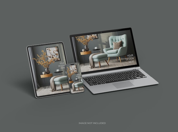 Mockup von Laptop, Smartphone und Tablet für den UIUX Product Showcase 3D-Render