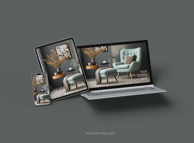 Mockup von Laptop, Smartphone und Tablet für den UIUX Product Showcase 3D-Render