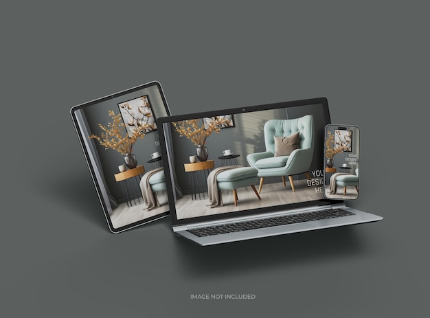 Mockup von Laptop, Smartphone und Tablet für den UIUX Product Showcase 3D-Render