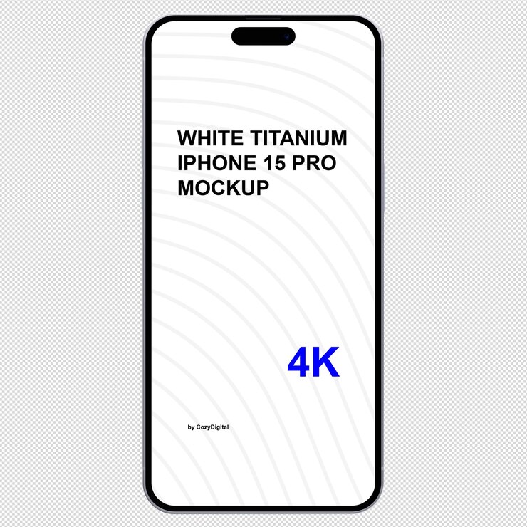 PSD mockup von weißem titan iphone 15 pro frontansicht und ohne hintergrund