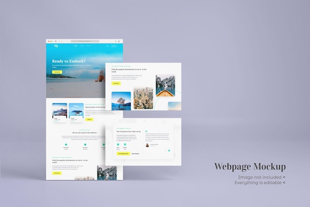 Mockupplate del sitio web de orientación de viajes