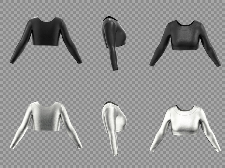 PSD mockups 3d de mangas largas de la parte superior de la cosecha de fondo transparente blanco y negro