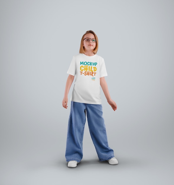 Mockups de una camiseta de niños en una maqueta PSD de niña