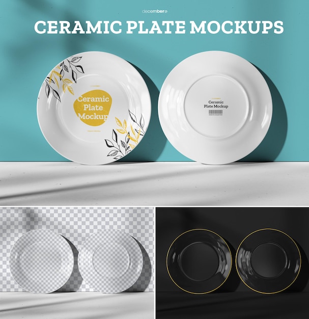 PSD mockups ceramic plates cenas elegantes com pratos para apresentação de design de talheres