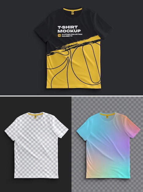 Mockups classic unisex tshirt fácil na personalização de cores tshirt e fundo de todos os elementos