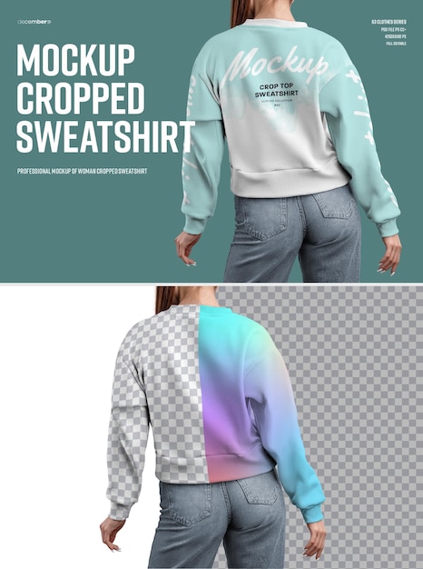 Mockups Crop Top Mujer Sudadera. Fácil de personalizar colores y diseño Sudadera corta