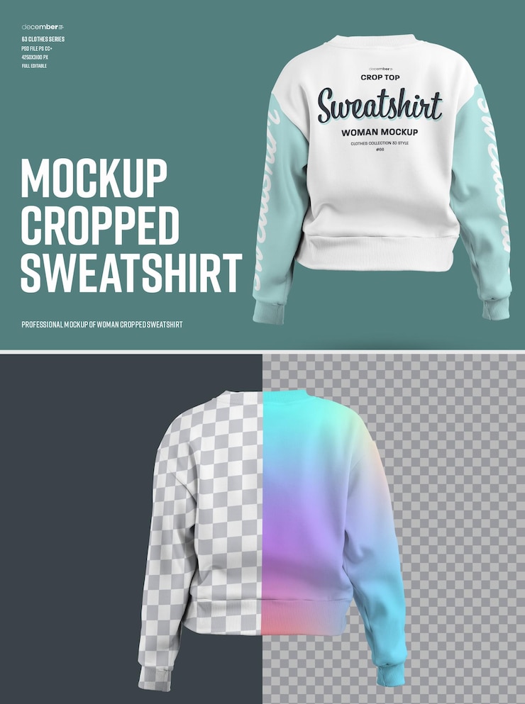 PSD mockups crop top mulher camisola estilo 3d. fácil na personalização de cores e design cropped sweatshirt