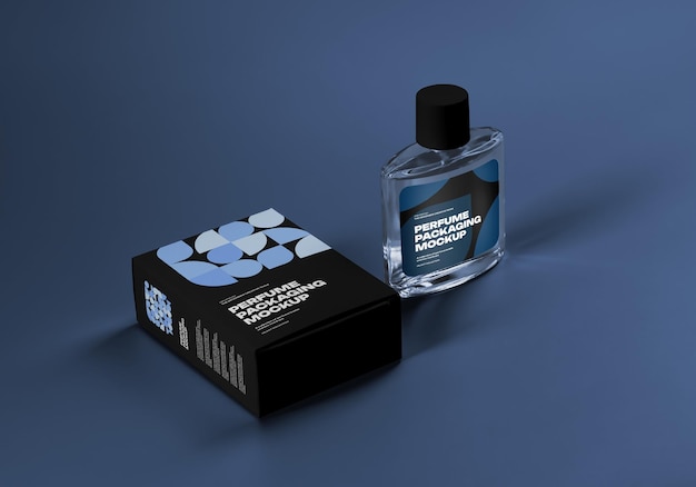 PSD mockups de envases de perfumes caja y botella plantilla psd totalmente editable