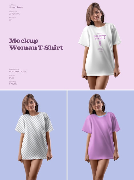 Mockups frau t-shirt übergröße. design ist einfach in der anpassung von bildern design t-shirt, nägel und hintergrund.