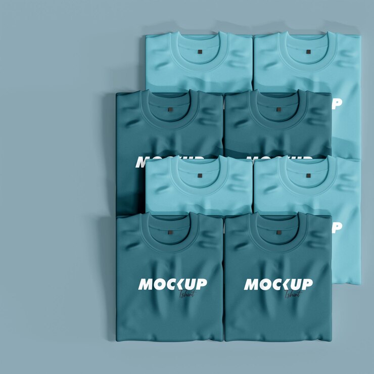 Mockups de ocho camisetas con vista superior