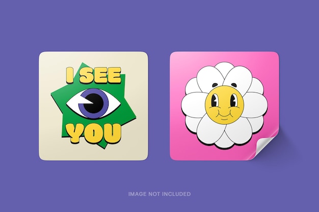Mockups de pegatinas cuadradas y curvas