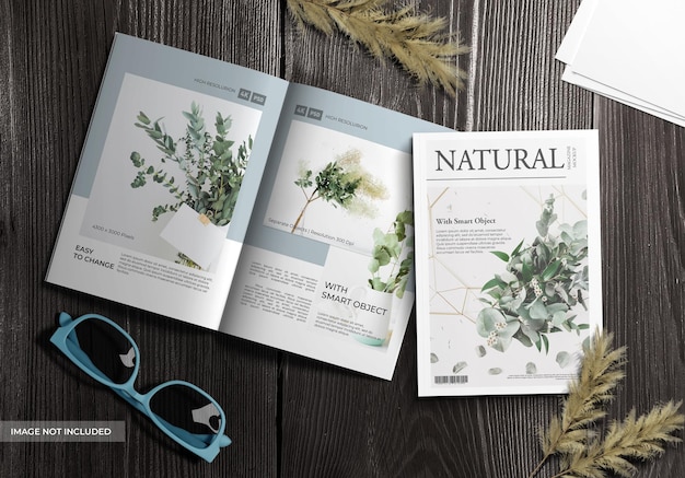 Mockups de revista realistas con una planta en la portada