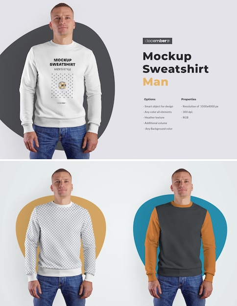 Mockups Sudadera para hombre. El diseño es fácil de personalizar el diseño de imágenes (en la sudadera, las mangas y la etiqueta), colorea todos los elementos de la sudadera