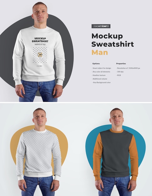 Mockups sudadera para hombre. el diseño es fácil de personalizar el diseño de imágenes (en la sudadera, las mangas y la etiqueta), colorea todos los elementos de la sudadera