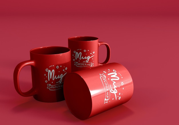 Mockups de Tazas de Cerámica 3D con Fondo Editable