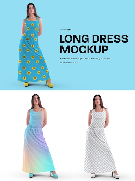 Mockups de Vestido Largo para Mujer Chica en Vestido de Tirantes