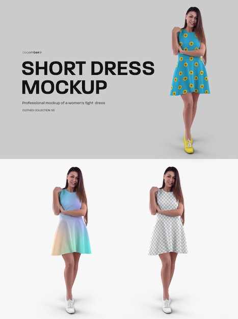 PSD mockups de vestido ondulado corto para mujer