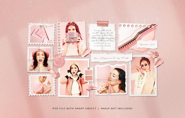 Moda Foto Papel Marco Rosa Pastel Collage Moodboard Mockup