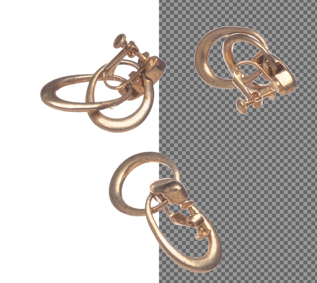 moda pendientes de oro con hermoso detalle de trabajo es el valor lujo pendiente de oro es la tendencia de la moda y volar en el aire fondo blanco aislado