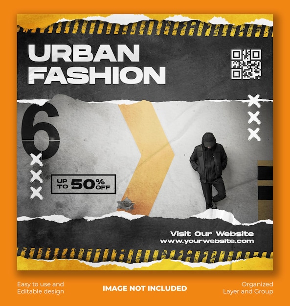Moda urbana con carta strappata stile street wear banner modello di post instagram