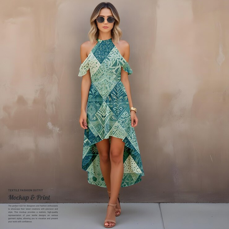 Modalidad de la India Textil Impreso Vestido Mockup plantilla PSD