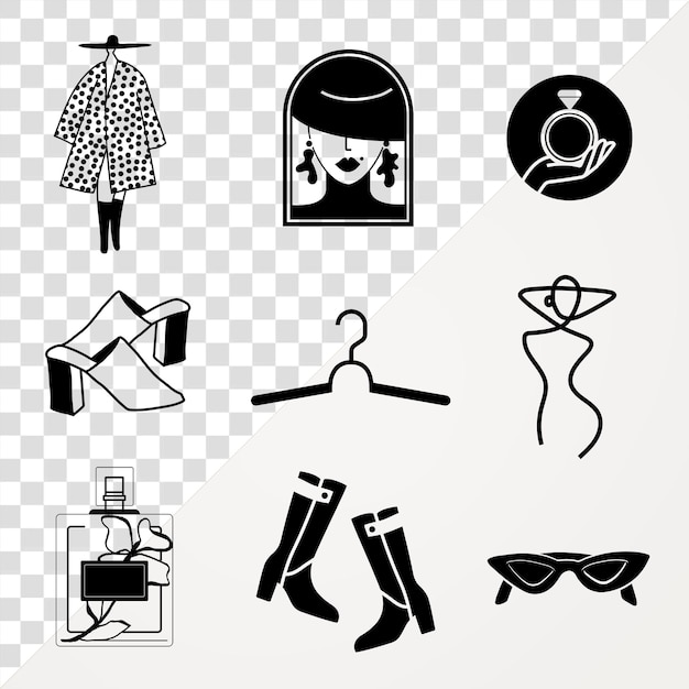 Mode-Aufkleber png schwarz-weiß Logo-Design-Element-Set