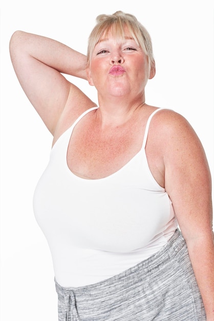 Mode féminine vêtements de sport blancs de taille plus maquette de vêtements psd