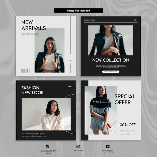 PSD mode frauen instagram set template design bundle