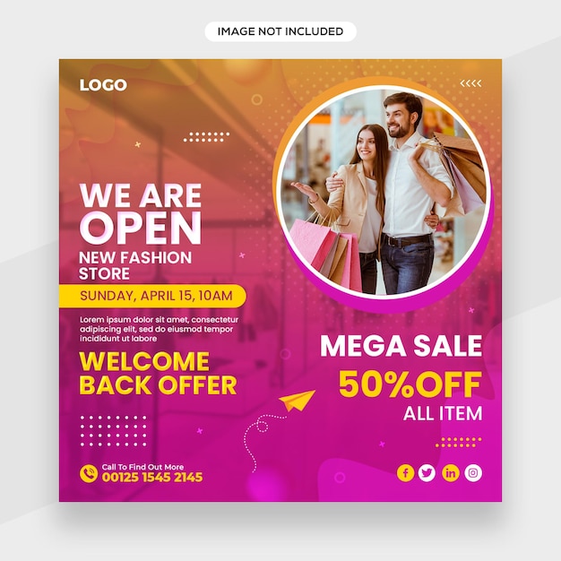 Mode- oder Shopping-bezogenes Instagram-Banner oder Social-Media-Beitrag oder Facebook-Cover-Vorlage