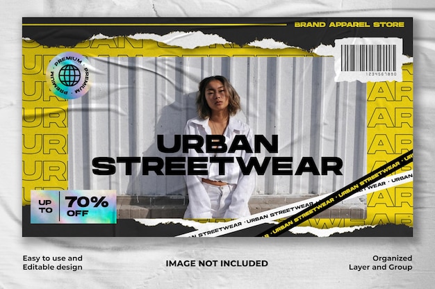 Mode Urbaine Avec Bannière Web Streetwear Style Papier Déchiré