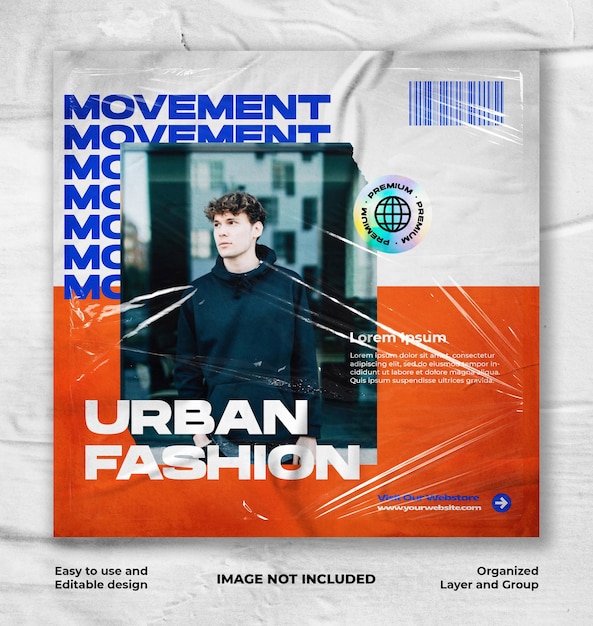Mode Urbaine Avec Modèle De Publication Instagram De Bannière De Style Papier Déchiré Street Wear