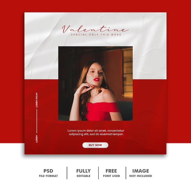 Mode Valentine Bannière Social Media Post Instagram Red Woman Beautiful