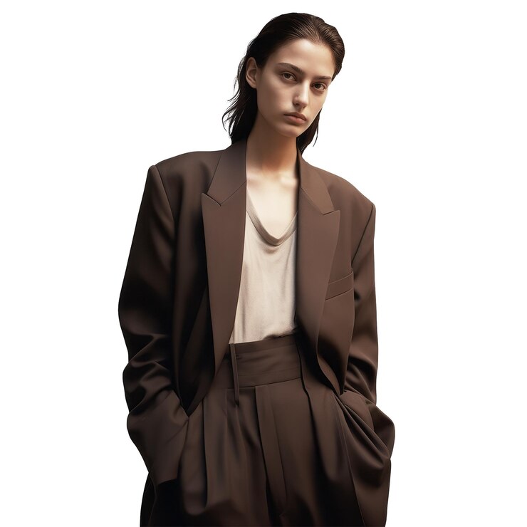 PSD model in stylish brown look on transparent background