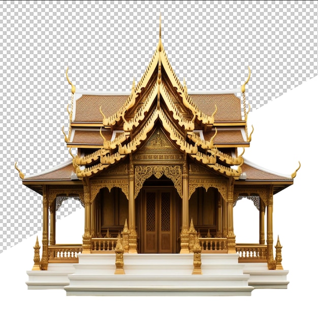 PSD a model of a pagoda with a gold roof and a white background