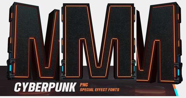 PSD modelado 3d estilo cyberpunk serie láser multivista letra m