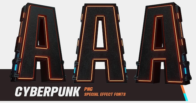PSD modelado 3d estilo cyberpunk serie láser multivista letra a
