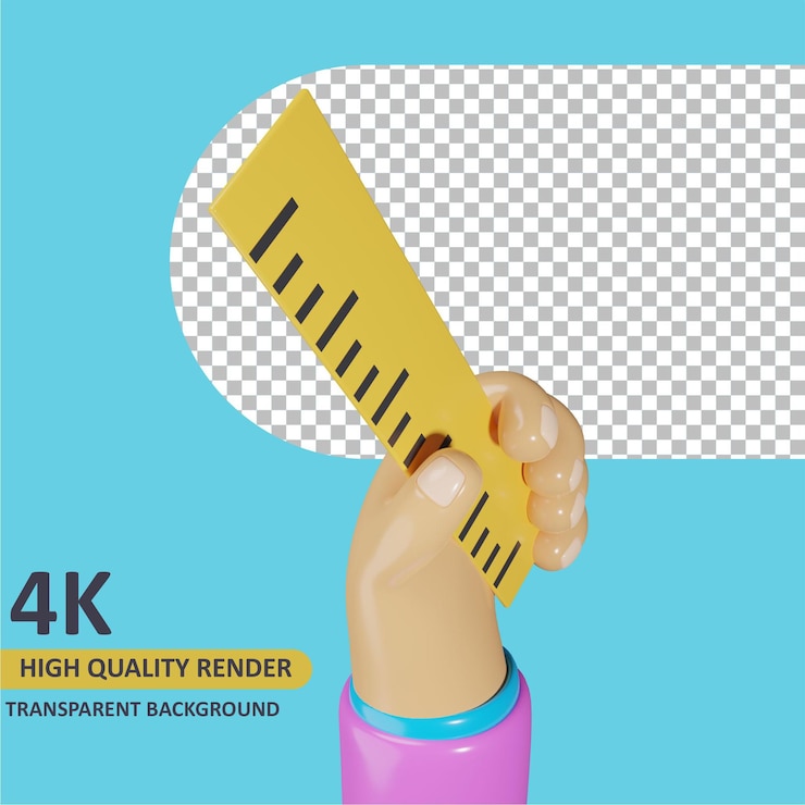 PSD modelado 3d objeto render mano sujetando la regla