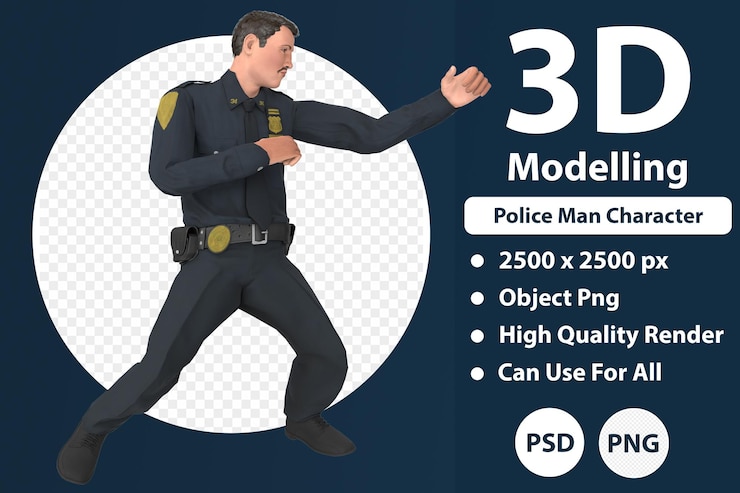 PSD modelado 3d de personajes de policías