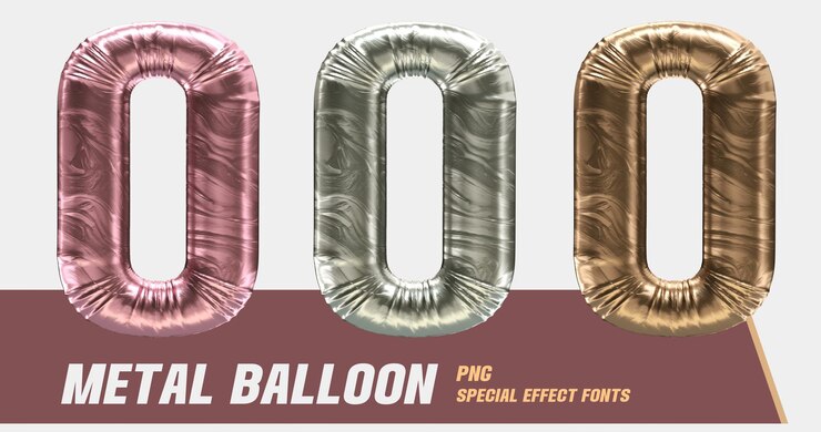 PSD modelado 3d serie de globos de metal letra o