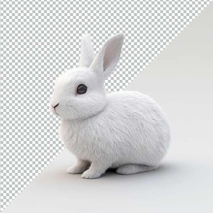 PSD un modelado detallado de un lindo conejo png contra un fondo transparente sencillo que muestra su pelaje suave y presenta un conejo modelado en 3d sobre un fondo transparente