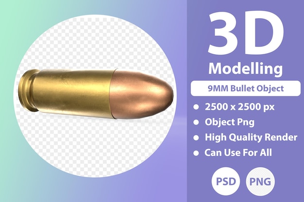 PSD modelagem 3d de bala de 9mm