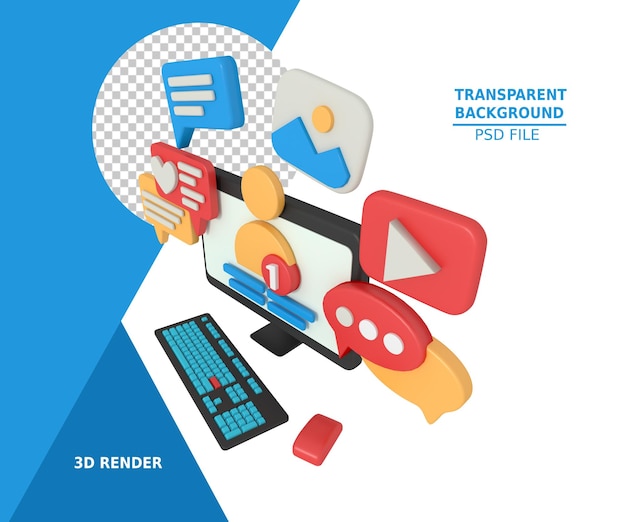 Modelagem 3D de mídias sociais no computador