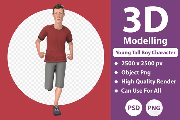 PSD modelagem 3d de personagem jovem rapaz alto