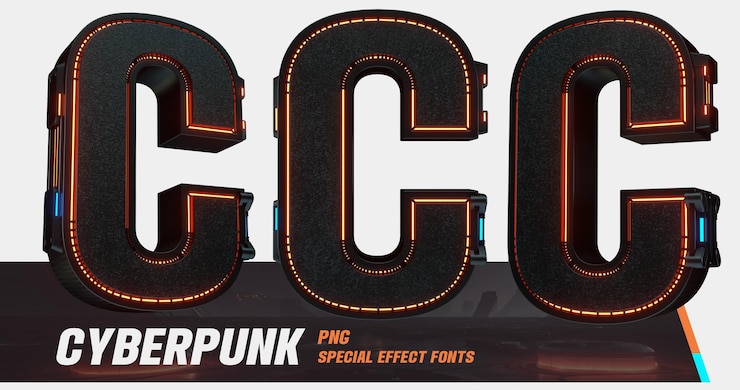 PSD modelagem 3d estilo cyberpunk série laser multiview letra c