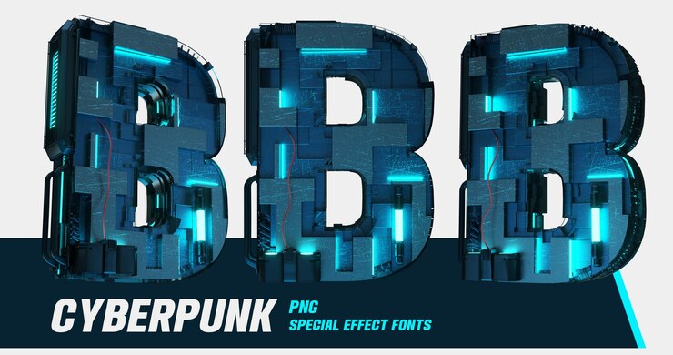 PSD modelagem 3d estilo cyberpunk série multiview digital letra b