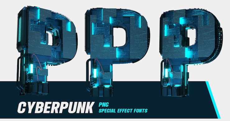 PSD modelagem 3d estilo cyberpunk série multiview digital letra p