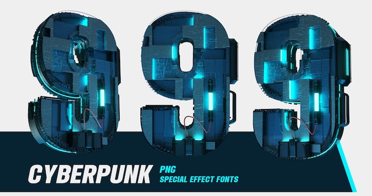 PSD modelagem 3d estilo cyberpunk série multiview números 9